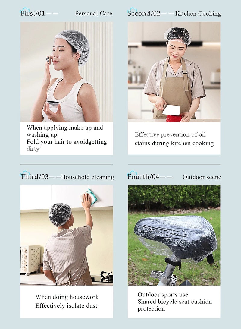 ٥٠٠ غطاء شعر إستحمام مستعمل مرة واحدة، غطاء شعر بلاستيك شفاف كبير سميك مقاوم للمية للستات، إكسسوارات مهمة للسفر والفنادق، للعناية العميقة بالشعر وتنظيفه - Image 2